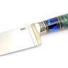 Нож Узбекский сталь ELMAX рукоять мельхиор акрил синий кап клена зеленый формованные ножны 