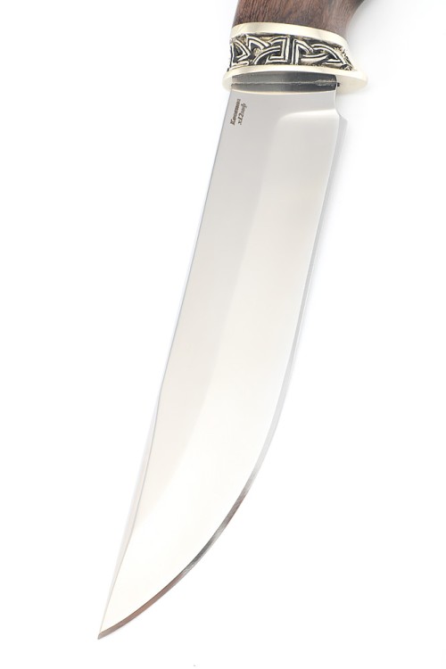 Нож Медведь сталь кованая Х12МФ рукоять мельхиор карельская береза коричневая 