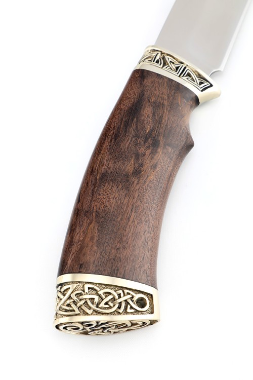 Нож Медведь сталь кованая Х12МФ рукоять мельхиор карельская береза коричневая 