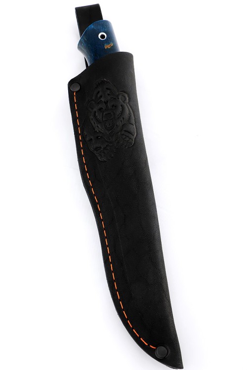 Нож Гарпун сталь дамаск, рукоять вставка черный граб, карельская береза синяя 