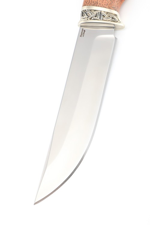 Нож Медведь сталь кованая Х12МФ рукоять мельхиор бубинга 