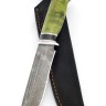 Нож Лось сталь дамаск рукоять вставка черный граб, карельская береза зеленая 