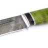 Нож Лось сталь дамаск рукоять вставка черный граб, карельская береза зеленая 