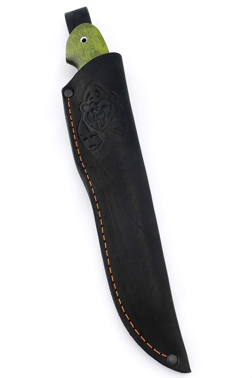 Нож Лось сталь дамаск рукоять вставка черный граб, карельская береза зеленая 