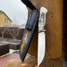 Нож Хантер S390 стабилизированный зуб мамонта элфорин (скримшоу) формованные ножны 