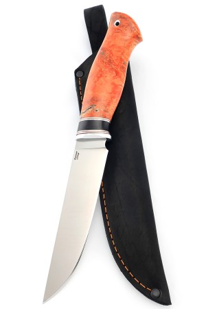 Нож Разделочный сталь кованая Х12МФ рукоять вставка черный граб, кап клена оранжевый