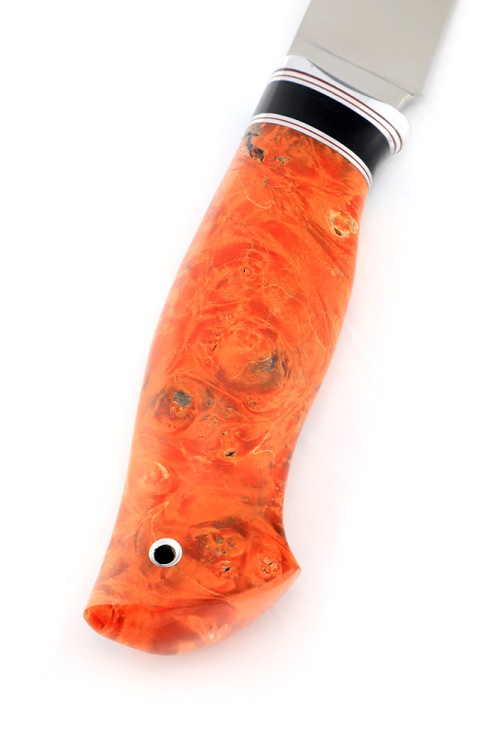 Нож Разделочный сталь кованая Х12МФ рукоять вставка черный граб, кап клена оранжевый 