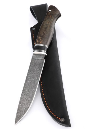 Нож Следопыт сталь ХВ5, рукоять вставка черный граб, карельская береза коричневая