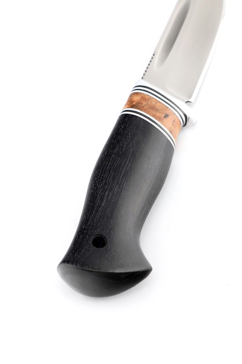 Нож Малыш сталь кованая 95х18 рукоять вставка карельская береза коричневая, черный граб 