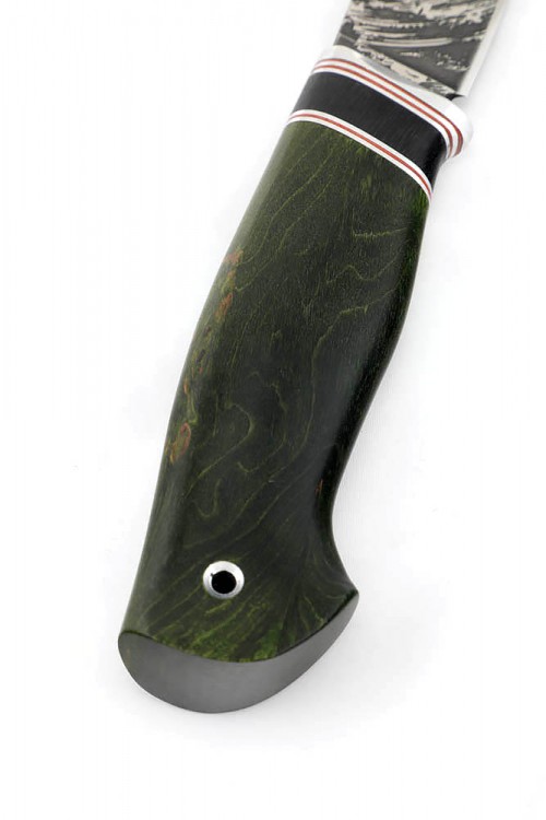 Нож Елец сталь D2 рукоять карельская береза зеленая 