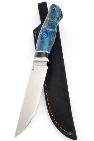 Нож Разделочный сталь кованая Х12МФ рукоять вставка черный граб, кап клена синий