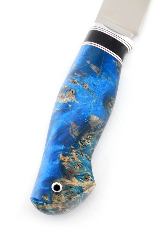 Нож Разделочный сталь кованая Х12МФ рукоять вставка черный граб, кап клена синий 