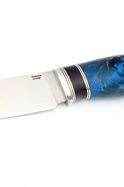 Нож Разделочный сталь кованая Х12МФ рукоять вставка черный граб, кап клена синий 