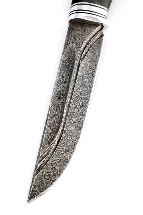 Нож Бекас сталь дамаск-долы, рукоять кап клена черный 