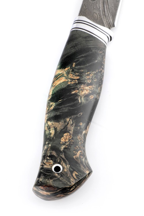 Нож Бекас сталь дамаск-долы, рукоять кап клена черный 
