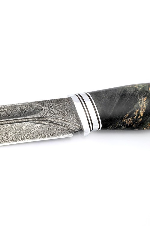 Нож Бекас сталь дамаск-долы, рукоять кап клена черный 