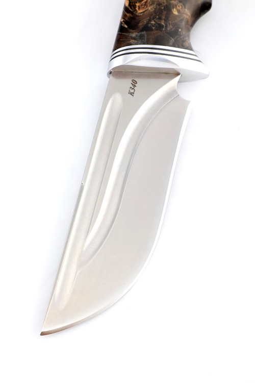 Нож Гепард сталь К340 долы, рукоять кап клена коричневый 