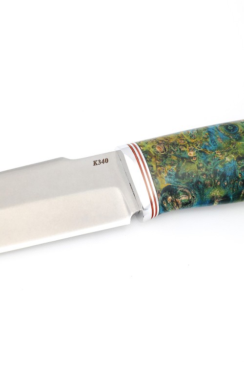 Нож Бурлак сталь К340 рукоять кап клена синезеленый 