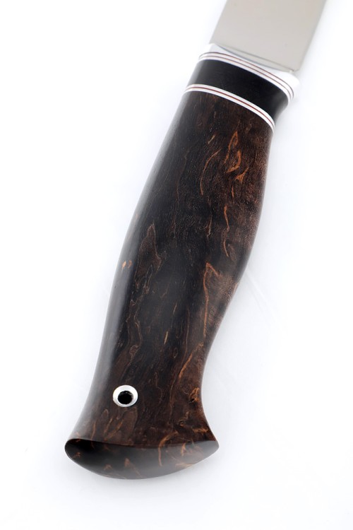 Нож Следопыт сталь кованая х12мф рукоять вставка черный граб, карельская береза коричневая 