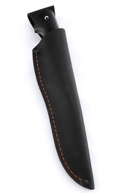 Нож Лось сталь кованая ХВ5, рукоять вставка карельская береза зеленая, черный граб 