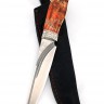 Нож Клык сталь К340, фигурные долы, рукоять мельхиор, кап клёна красный 