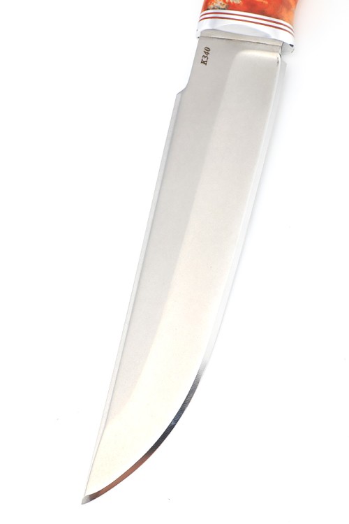 Нож Бурлак сталь К340 рукоять кап клена оранжевый 