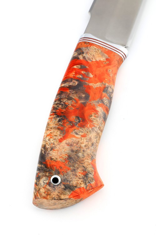 Нож Бурлак сталь К340 рукоять кап клена оранжевый 