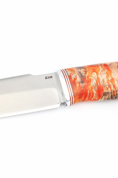 Нож Бурлак сталь К340 рукоять кап клена оранжевый 