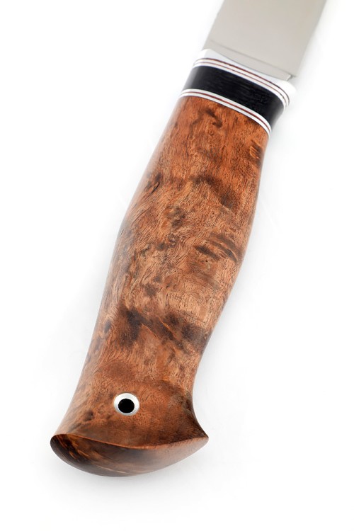 Нож Следопыт сталь кованая х12мф рукоять вставка черный граб, кап клена коричневый 