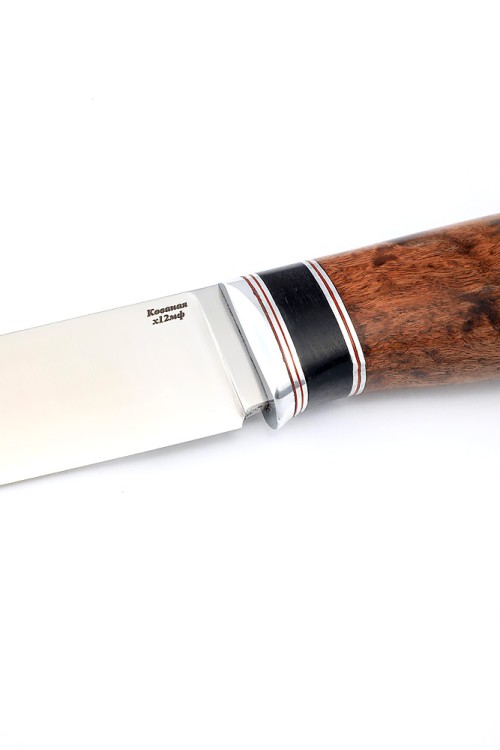 Нож Следопыт сталь кованая х12мф рукоять вставка черный граб, кап клена коричневый 