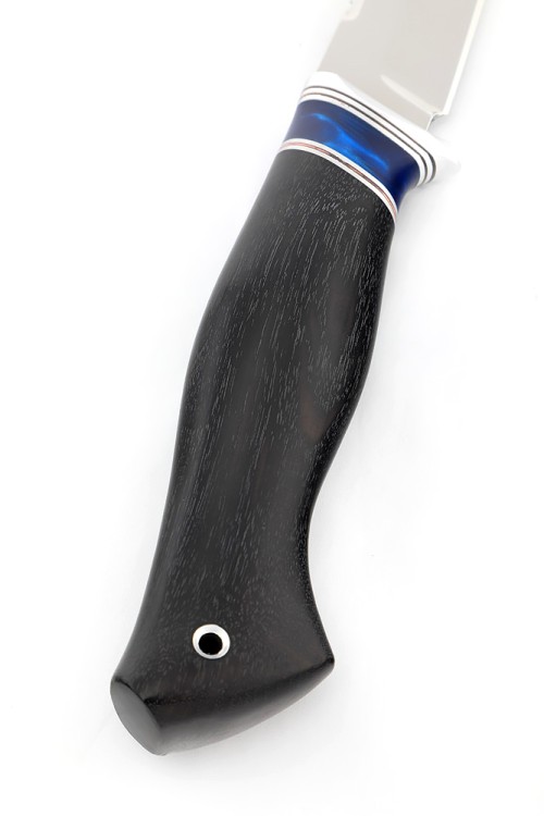 Нож Белуга сталь кованая 95Х18 рукоять вставка акрил синий, черный граб 