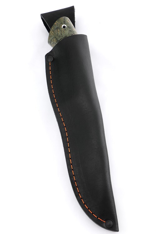 Нож Секач сталь кованая Х12МФ, долы, рукоять мельхиор, кап клена зеленый  Нож Секач сталь кованая Х12МФ, долы, рукоять мельхиор, кап клена зеленый