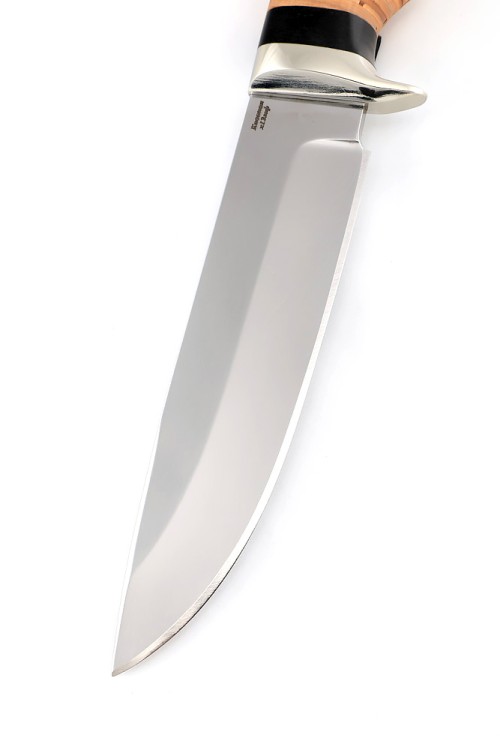 Нож Волк сталь кованая Х12МФ рукоять мельхиор береста 