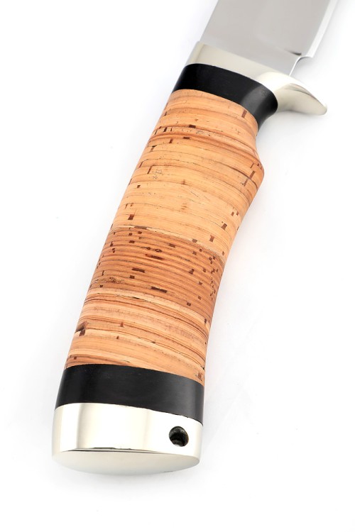 Нож Волк сталь кованая Х12МФ рукоять мельхиор береста 