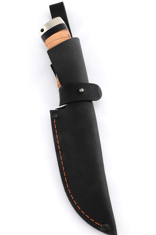 Нож Волк сталь кованая Х12МФ рукоять мельхиор береста 