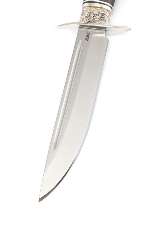 Нож финка НКВД сталь Elmax рукоять мельхиор карельская береза коричневая 