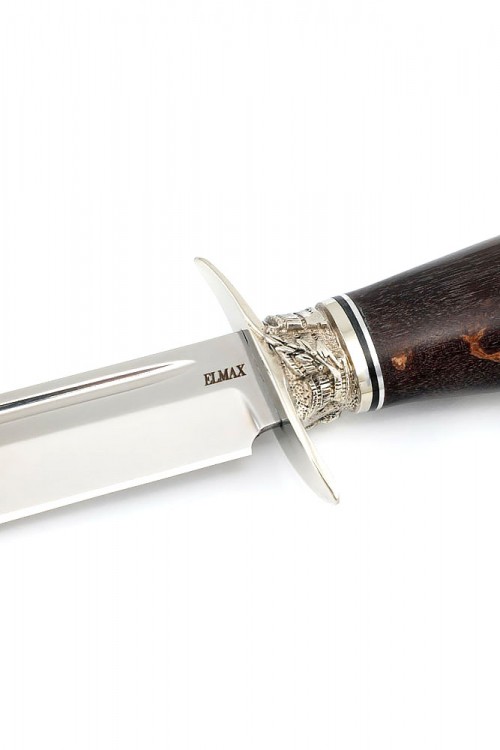 Нож финка НКВД сталь Elmax рукоять мельхиор карельская береза коричневая 