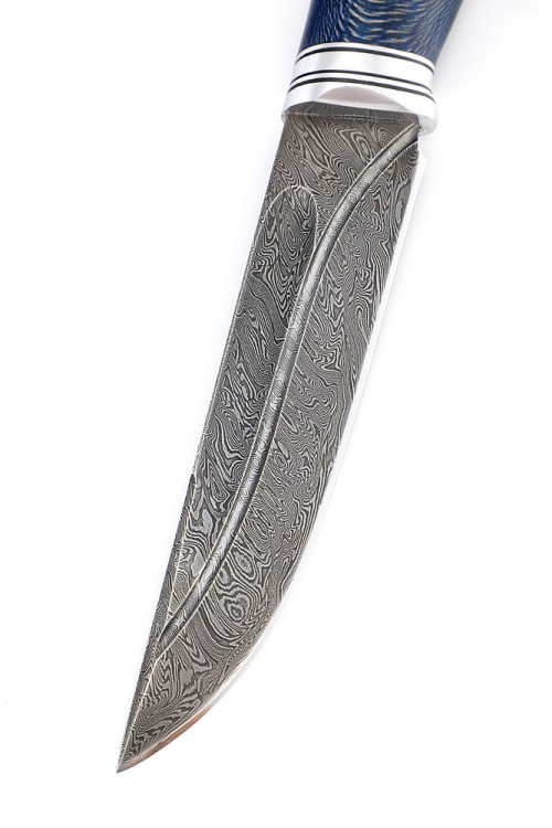 Нож Путник сталь дамаск-долы рукоять кап клена синий 