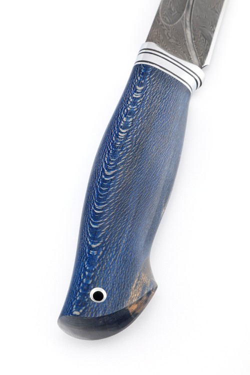 Нож Путник сталь дамаск-долы рукоять кап клена синий 