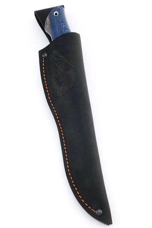 Нож Путник сталь дамаск-долы рукоять кап клена синий 