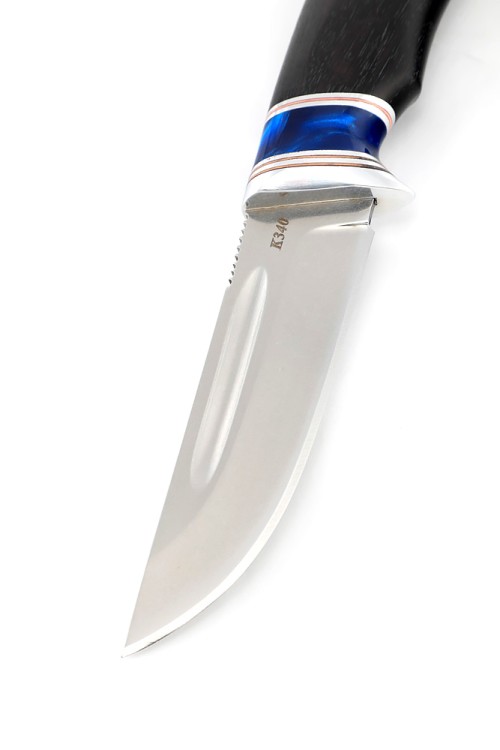 Нож Сурок сталь К340 рукоять вставка акрил синий, черный граб 