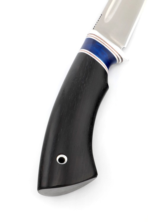 Нож Сурок сталь К340 рукоять вставка акрил синий, черный граб 