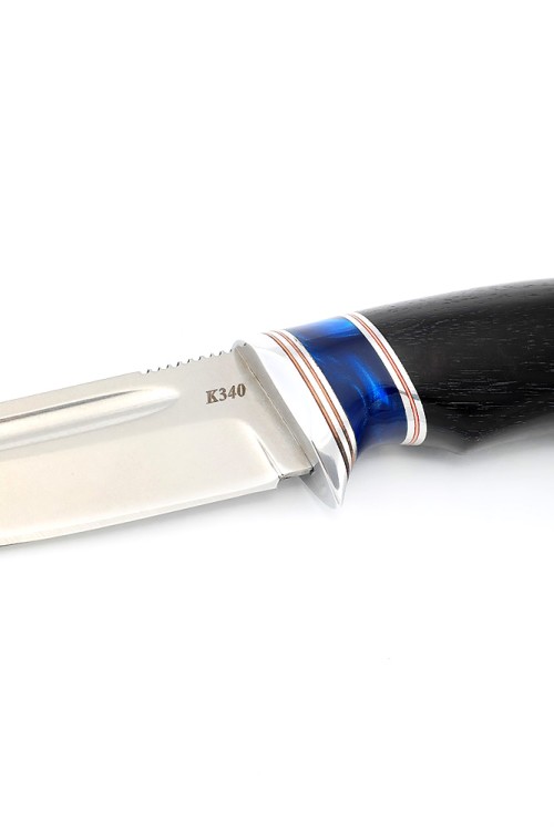 Нож Сурок сталь К340 рукоять вставка акрил синий, черный граб 