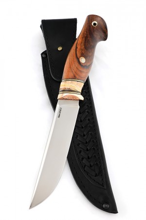 Нож Бекас сталь S390, рукоять мокуме-гане, железное дерево, зуб мамонта, мозайчный пины
