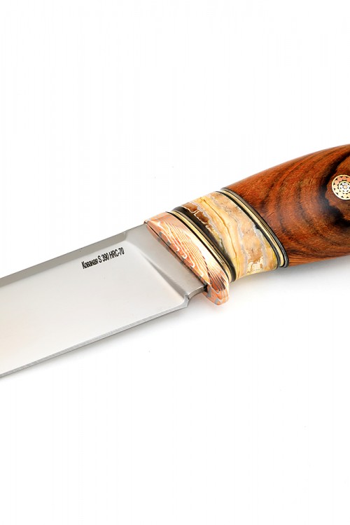 Нож Бекас сталь S390, рукоять мокуме-гане, железное дерево, зуб мамонта, мозайчный пины  Нож Бекас сталь S390, рукоять мокуме-гане, железное дерево, зуб мамонта, мозайчный пины