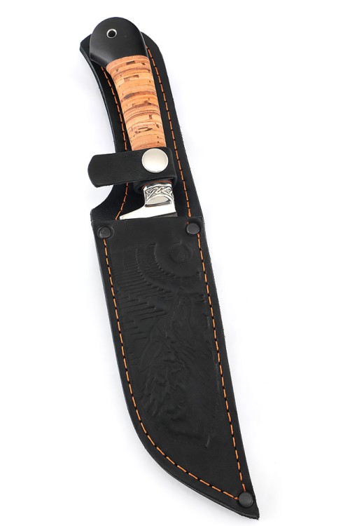 Нож Узбек сталь булат рукоять мельхиор береста 