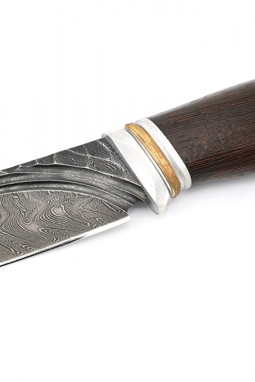 Нож Кабан сталь дамаск фигурные долы камень рукоять венге 