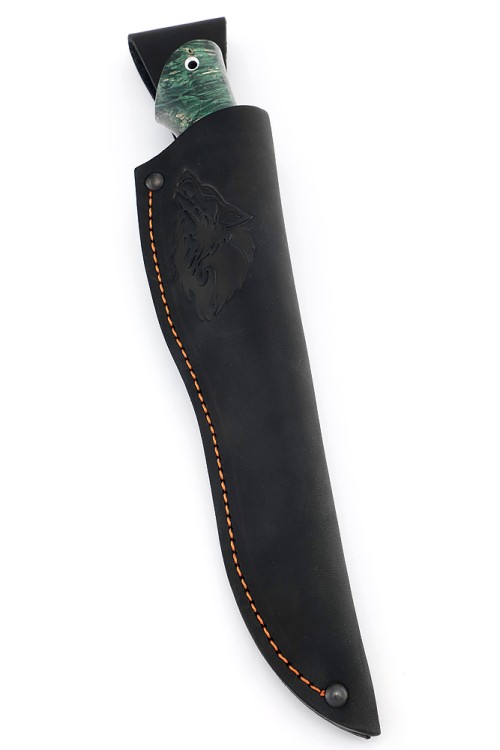 Нож Путник сталь дамаск-долы рукоять комбинированная акрил черный, кап клена зеленый 