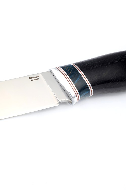 Нож Феникс Х12МФ чернай граб вставка стабилизированный кап клена синий 