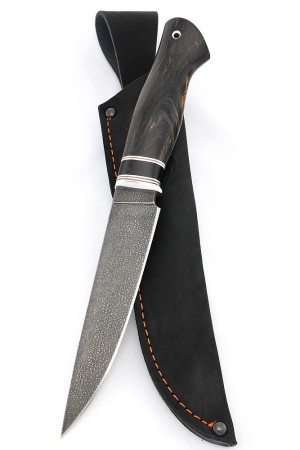 Нож Клык сталь ХВ5 рукоять вставка черный граб, карельская береза коричневая